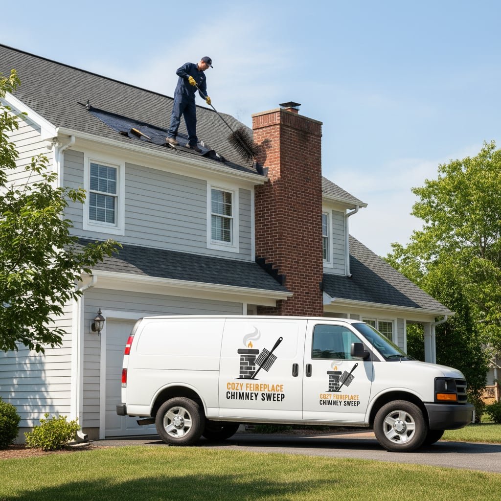Cozy Fireplace Chimney Sweep team working on chimney